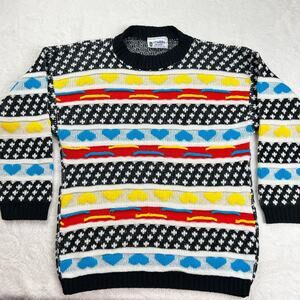 Go Nitty By AKM Vintage 1980’s Girls Acrylic Sweater Hearts stripes size Medium
